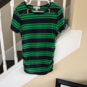 Michael Kors Black and Green Striped Top